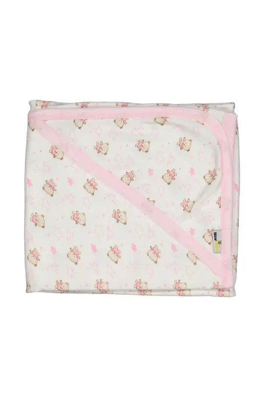 Bebek Tek Kat Kapşonlu Penye Battaniye Kundak 80x90 Cm - Pembe - GENEL MARKALAR