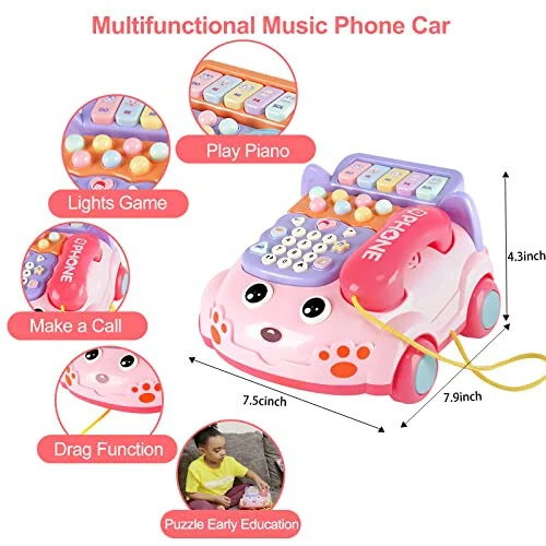 Baby Phone Toy,Baby Toy Phone Cartoon Baby Piano Music Light Toy Children Pretend Phone, Kids Cell Phone Girl with Light Parent-Child Interactive Toy Gift Game Boy Girl Early Education Gift Pink 18M+ - Baby (1)