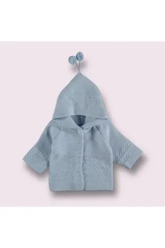 Bebek Triko Çift katlı Kapşonlu Hırka 0-9 ay uyumlu-Mavi 