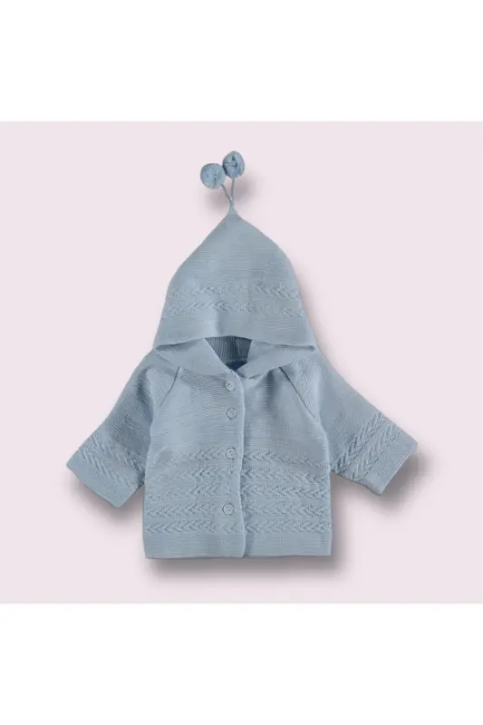 Bebek Triko Çift katlı Kapşonlu Hırka 0-9 ay uyumlu-Mavi - MIDIRIK