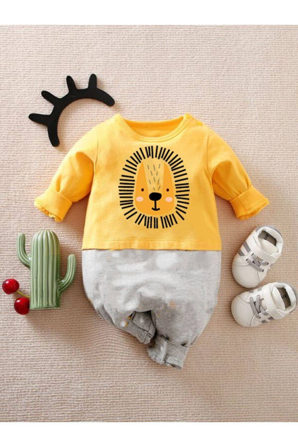 Bebek Tulum %100 Pamuk Sarı-Gri Aslan - 1
