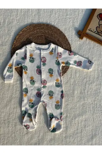 Bebek tulum penye tulum yeni doğan tulum-Beyaz desenli - MK (1)