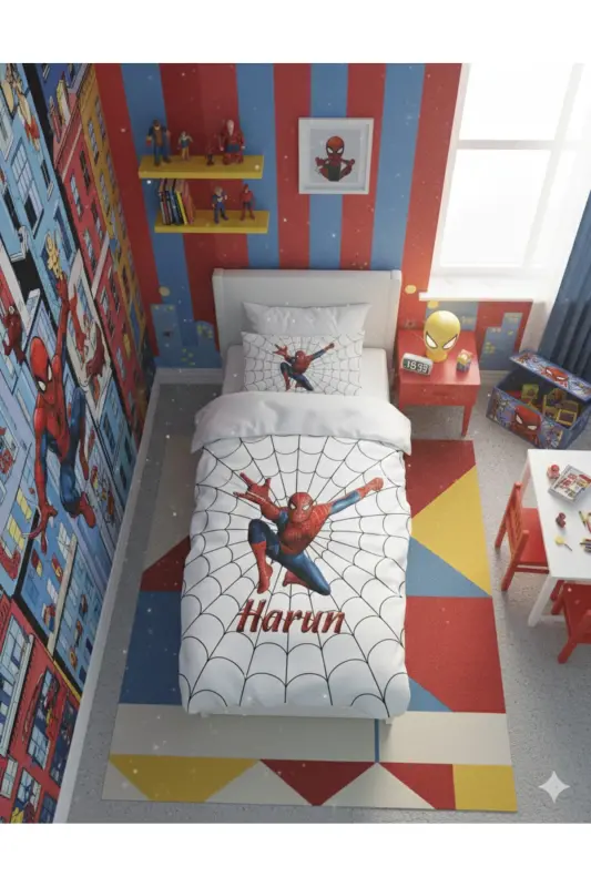 BEBEK VE ÇOCUK ODASI Ağ ve Spiderman Desenli Nevresim Takımı - Renkli - 2