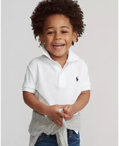 Boys' 2T-7 Cotton Mesh Polo Shirt-White 