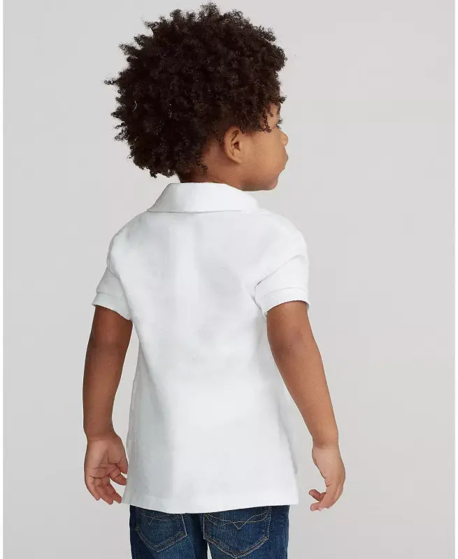 Boys' 2T-7 Cotton Mesh Polo Shirt-White - 2