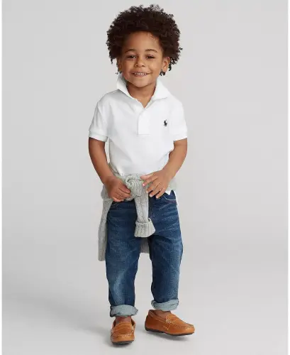 Boys' 2T-7 Cotton Mesh Polo Shirt-White - 6