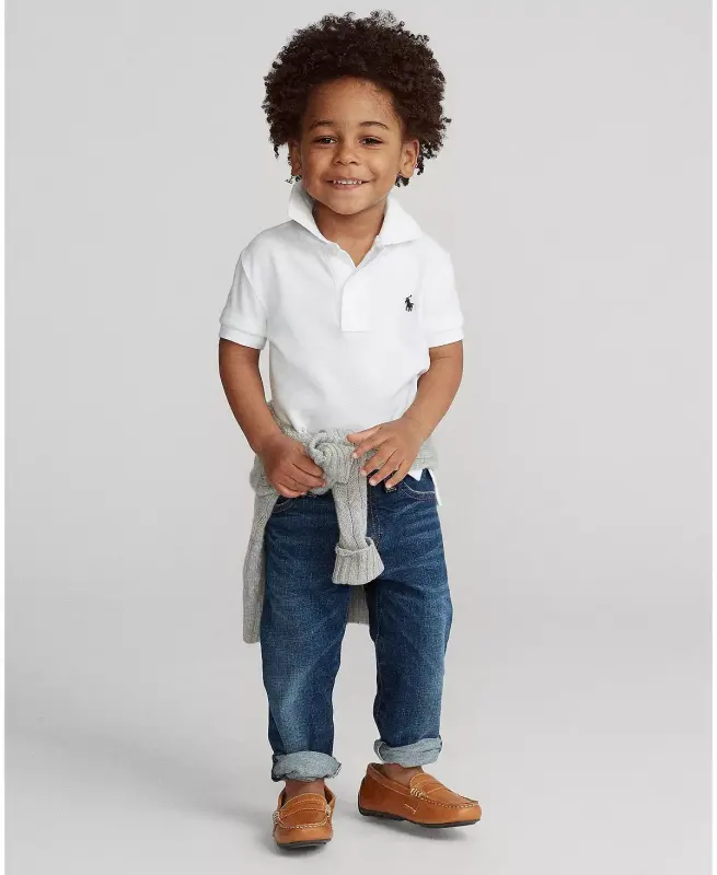 Boys' 2T-7 Cotton Mesh Polo Shirt-White - 6