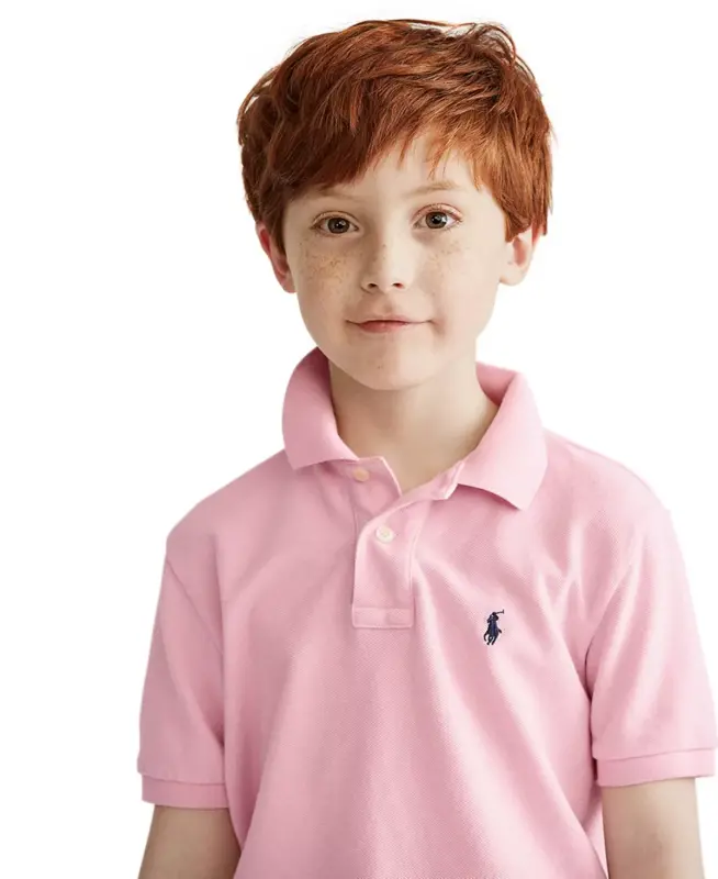 Boys' 2T-7 Cotton Mesh Polo Shirt-Carmel Pink - 1