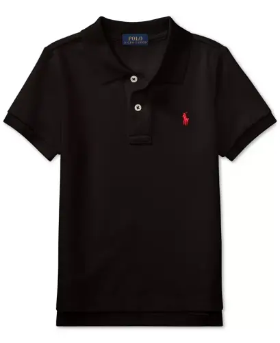 Toddler and Little Boys Cotton Mesh Polo Shirt-Polo Black - 4