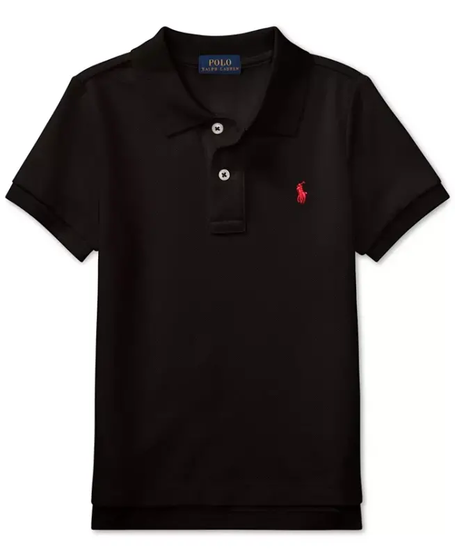 Toddler and Little Boys Cotton Mesh Polo Shirt-Polo Black - 4