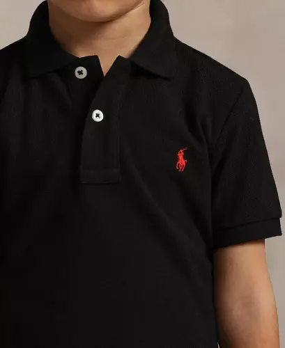 Bebek ve Küçük Erkek Çocuk Pamuklu File Polo Yaka Tişört-Polo Siyah - 3