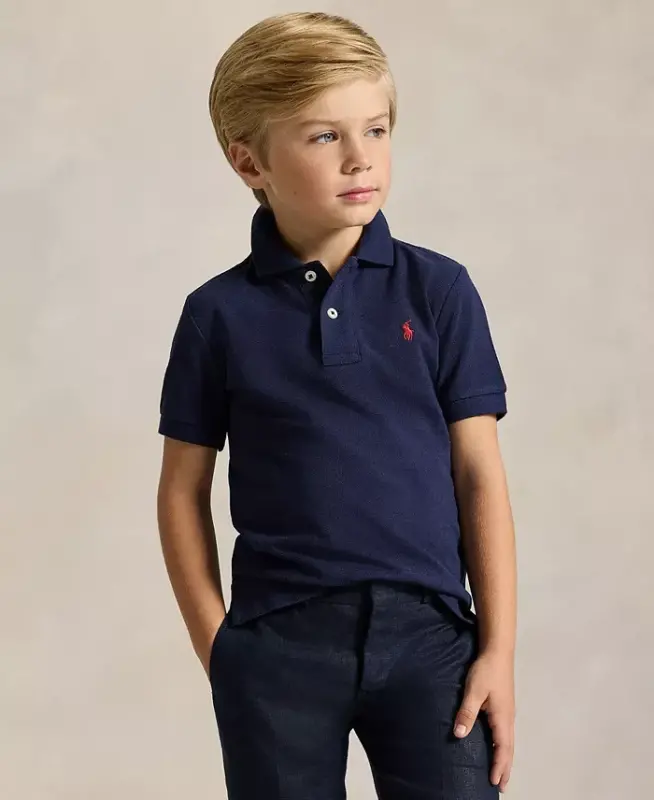 Toddler and Little Boys Cotton Mesh Polo Shirt-Refined Navy - 1