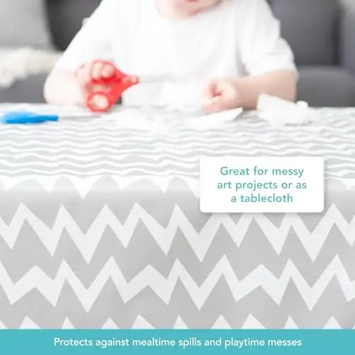 Bumkins Sleeved Bib for Baby & Toddler 6-24M + Splat Mat for Under High Chair, Babies Eating Mess Mat, Waterproof Reusable Cloth 42inx42in Gray Chevron - 7