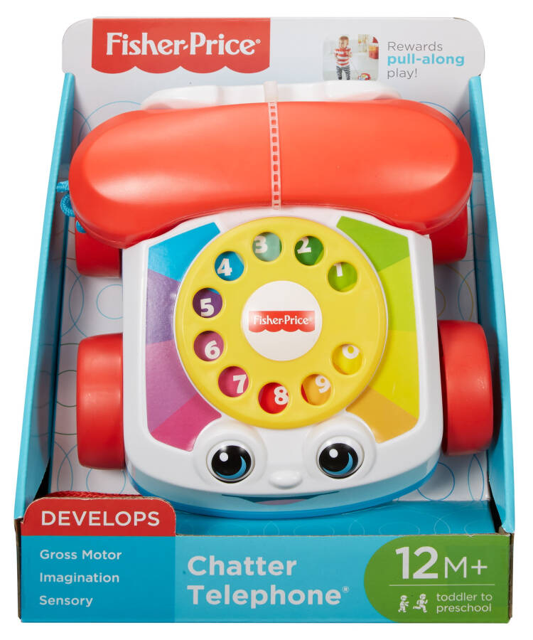 Bebek ve yürümeye başlayan çocuklar için döner kadranlı Fisher-Price Çıtır Telefon Çekme Oyuncak Telefon, 12+ ay - 12