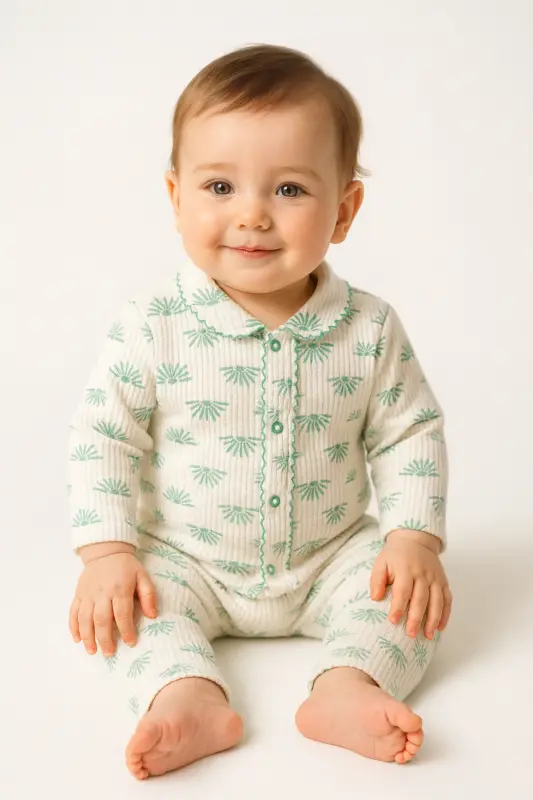 Bebek Yangi tug'ilgan Chaqaloq Qiz Bola Paxtali O'yinchoqli Pijama To'plami Sovg'a - Yashil - 3