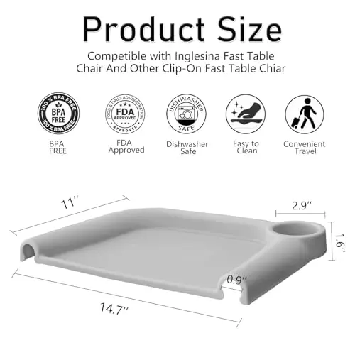 Baby Dining Tray Compatible with Inglesina Fast Table Chair Silicone Baby Dining Tray for Clip-On Fast Table Chair Dishwasher Safe BPA Free Silicone Removable Dining Tray Accessory -Light Gray - BABY (1)