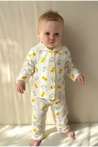 Bebek Yenidogan Çocuk Kiz Erkek Pamuklu Oyali Pijama Takımı Hediyelik-beyaz - 1