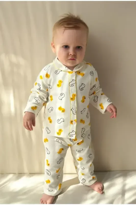 Bebek Yenidogan Çocuk Kiz Erkek Pamuklu Oyali Pijama Takımı Hediyelik-beyaz - 1