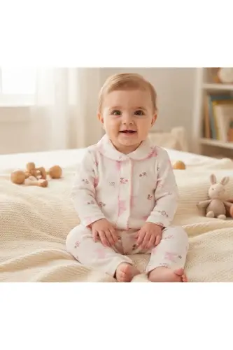 Bebek Yenidogan Çocuk Kiz Erkek Pamuklu Oyali Pijama Takımı Hediyelik - Beyaz2 - BUUFUU (1)