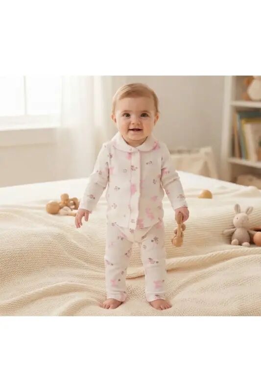 Bebek Yenidogan Çocuk Kiz Erkek Pamuklu Oyali Pijama Takımı Hediyelik - Beyaz2 - BUUFUU