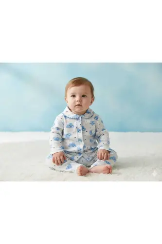 Bebek Yenidogan Çocuk Kiz Erkek Pamuklu Oyali Pijama Takımı Hediyelik-Mavi - 2