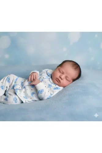 Bebek Yenidogan Çocuk Kiz Erkek Pamuklu Oyali Pijama Takımı Hediyelik-Mavi - 4