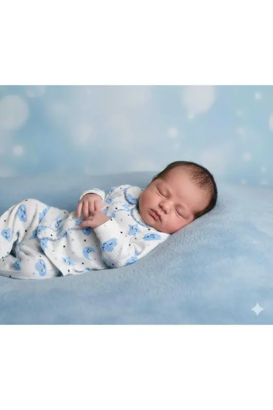 Bebek Yenidogan Çocuk Kiz Erkek Pamuklu Oyali Pijama Takımı Hediyelik-Mavi - 4