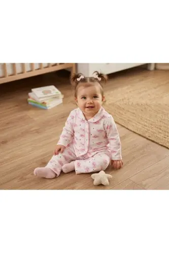 Bebek Yenidogan Çocuk Kiz Erkek Pamuklu Oyali Pijama Takımı Hediyelik-Pembe - 2