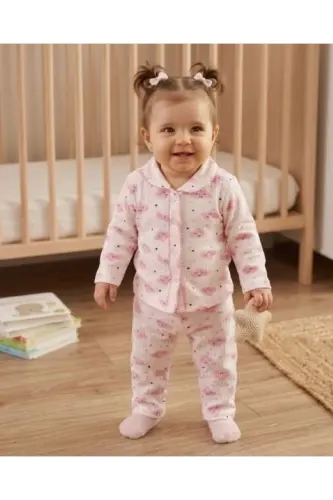 Bebek Yenidogan Çocuk Kiz Erkek Pamuklu Oyali Pijama Takımı Hediyelik-Pembe - 4