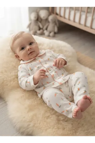 Bebek Yenidogan Çocuk Kiz Erkek Pamuklu Oyali Pijama Takımı Hediyelik - Turuncu2 - BUUFUU (1)