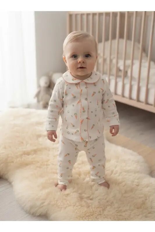 Bebek Yenidogan Çocuk Kiz Erkek Pamuklu Oyali Pijama Takımı Hediyelik - Turuncu2 - BUUFUU