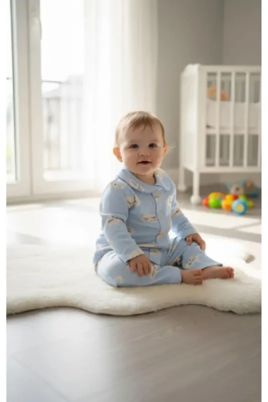Bebek Yenidogan Çocuk Kiz Erkek Pamuklu Oyali Pijama Takımı Hediyelik-Yeşil - 1