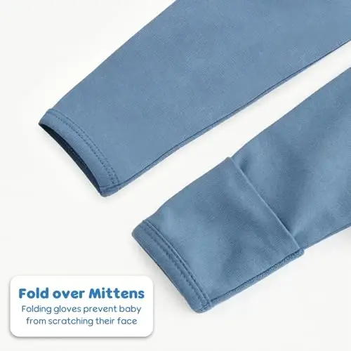 Baby Newborn Knotted Gown 0-6 Months, Super Soft Infant Long Sleeve Sleepwear for Girl and Boy, Baby Coming Home Hospital Outfit with Hat Set Blue - 6