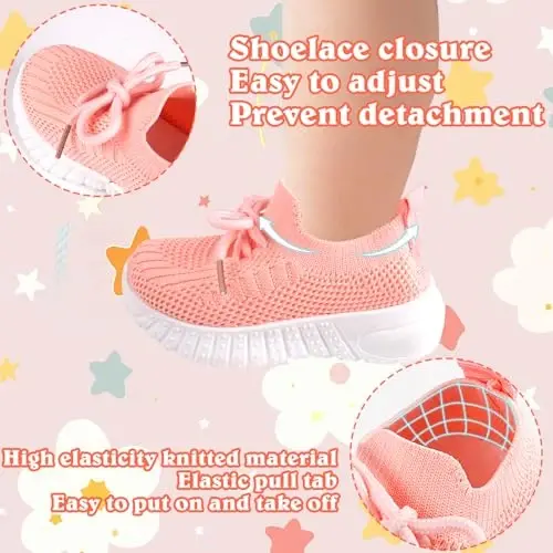 Toddler Baby Girls Boys Tennis White Walking Barefoot Slip on Shoes 18-24 Months Size 5 Wide Toe Box Summer Soft Sole Flexible Dinosaur Cheer Shoes Breathable Outdoor Soccer Rubber Sneakers - 4