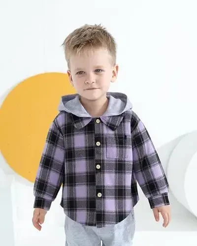 Baby Toddler Boys Long Sleeve Shirt Flannel Buffalo Plaid Shirts Button Down Jacket Top Outfit Fall Winter Clothes - KIMI BEAR (1)
