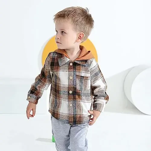 Baby Toddler Boys Long Sleeve Shirt Flannel Buffalo Plaid Shirts Button Down Jacket Top Outfit Fall Winter Clothes - 2