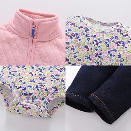 Infant Toddler Boy Girl Winter Fall Warm Clothes Outfit Romper Coat Pants Set - 3