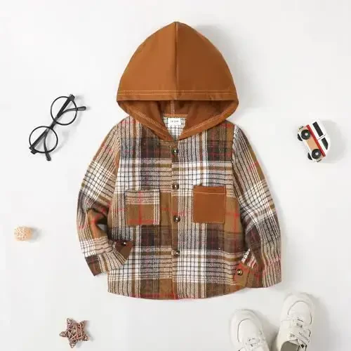 Baby Toddler Boys Long Sleeve Shirt Flannel Buffalo Plaid Shirts Button Down Jacket Top Outfit Fall Winter Clothes - 3