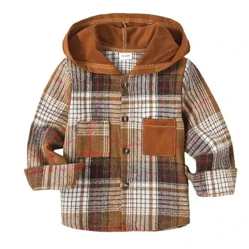 Baby Toddler Boys Long Sleeve Shirt Flannel Buffalo Plaid Shirts Button Down Jacket Top Outfit Fall Winter Clothes 