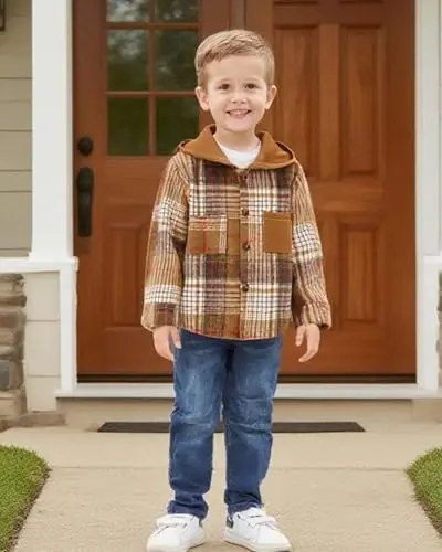Baby Toddler Boys Long Sleeve Shirt Flannel Buffalo Plaid Shirts Button Down Jacket Top Outfit Fall Winter Clothes - 2
