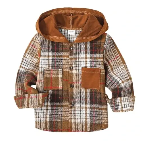 Baby Toddler Boys Long Sleeve Shirt Flannel Buffalo Plaid Shirts Button Down Jacket Top Outfit Fall Winter Clothes - KIMI BEAR
