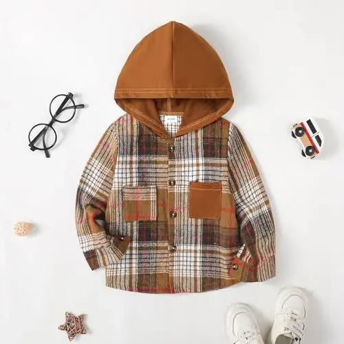 Baby Toddler Boys Long Sleeve Shirt Flannel Buffalo Plaid Shirts Button Down Jacket Top Outfit Fall Winter Clothes - 3
