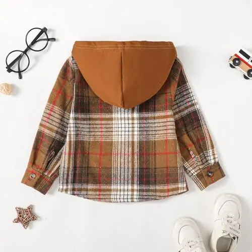 Baby Toddler Boys Long Sleeve Shirt Flannel Buffalo Plaid Shirts Button Down Jacket Top Outfit Fall Winter Clothes - 4