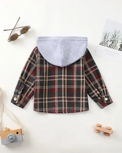 Baby Toddler Boys Long Sleeve Shirt Flannel Buffalo Plaid Shirts Button Down Jacket Top Outfit Fall Winter Clothes - 6