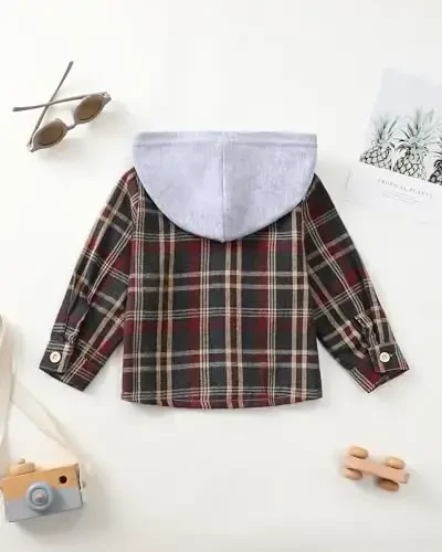 Baby Toddler Boys Long Sleeve Shirt Flannel Buffalo Plaid Shirts Button Down Jacket Top Outfit Fall Winter Clothes - 6