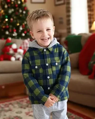 Baby Toddler Boys Long Sleeve Shirt Flannel Buffalo Plaid Shirts Button Down Jacket Top Outfit Fall Winter Clothes - KIMI BEAR (1)