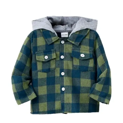 Baby Toddler Boys Long Sleeve Shirt Flannel Buffalo Plaid Shirts Button Down Jacket Top Outfit Fall Winter Clothes - KIMI BEAR