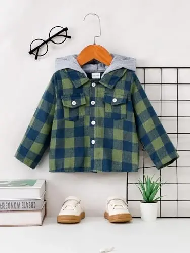 Baby Toddler Boys Long Sleeve Shirt Flannel Buffalo Plaid Shirts Button Down Jacket Top Outfit Fall Winter Clothes - 6