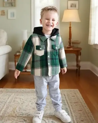 Baby Toddler Boys Long Sleeve Shirt Flannel Buffalo Plaid Shirts Button Down Jacket Top Outfit Fall Winter Clothes - 3