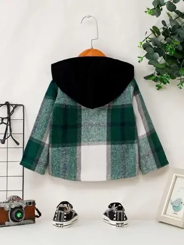 Baby Toddler Boys Long Sleeve Shirt Flannel Buffalo Plaid Shirts Button Down Jacket Top Outfit Fall Winter Clothes - 4